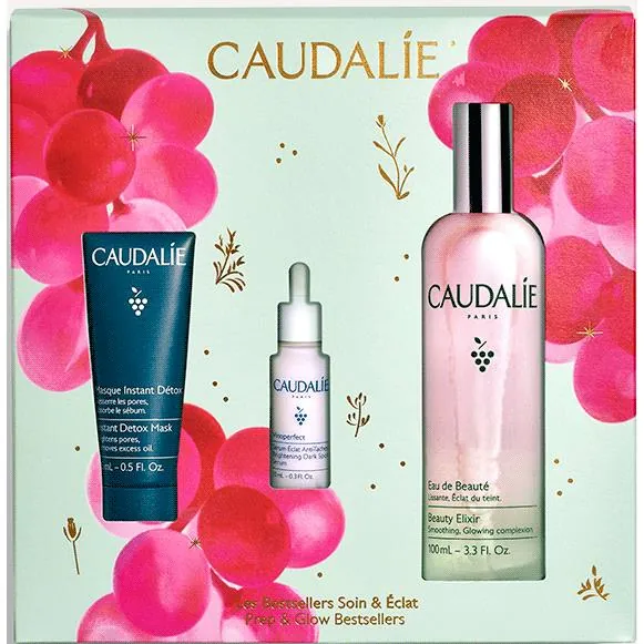 Набір Caudalie Beauty Elixir (Еліксир-вода для краси обличчя 100 мл + Детокс-маска 15 мл + Сироватка Vinoperfect для корекції кольору обличчя 10 мл)