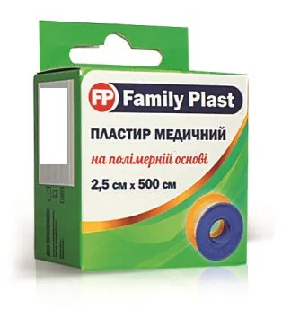 Пластир медичний FP Family Plast на полімерній основі в котушці з підвісом 2,5 см х 500 см, 1 штука