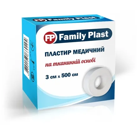 Пластир медичний FP Family Plast на тканинній основі 3 см х 500 см, 1 штука