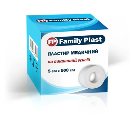 Пластир медичний FP Family Plast на тканинній основі 5 см х 500 см, 1 штука