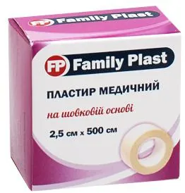 Пластир медичний FP Family Plast на шовковій основі 2,5 см х 500 см, 1 штука
