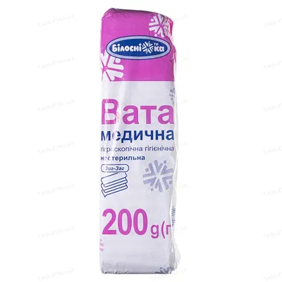 Вата нестерильна «Білосніжка» медична гігієнічна "Зіг-Заг", 200 г