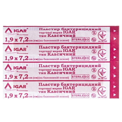 Пластырь бактерицидный IGAR тип Классический на тканевой основе (хлопок) 1,9 см х 7,2 см, 100 штук