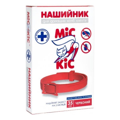 Нашийник для кішок Міс Кіс інсектоакарицидний з діазиноном, червоний, 35 см