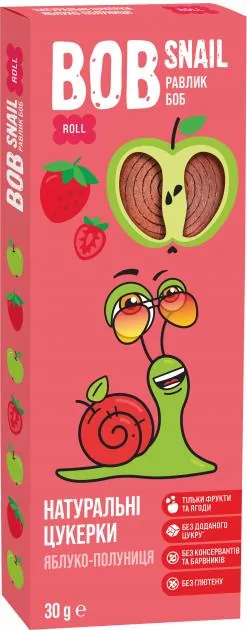 Цукерки Bob Snail Roll натуральні яблучно-полуничні, 30 г