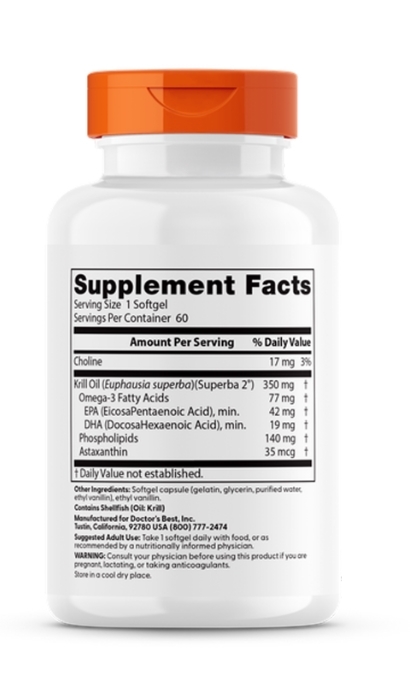 Масло криля Doctor's Best Real Krill 350 мг, 60 капсул