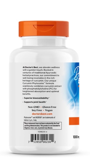 Куркумін Doctor's Best Curcumin Phytosome 1000 мг, 180 веганських капсул