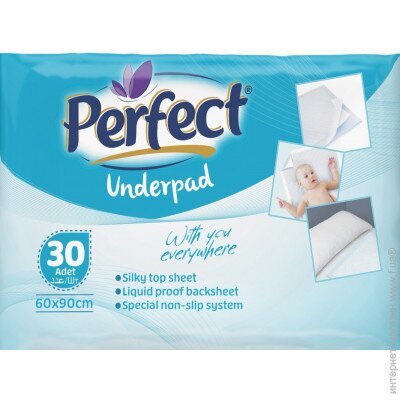 Пеленки Perfect Underpad одноразовые поглощающие белые, 60 см х 90 см, 30 штук
