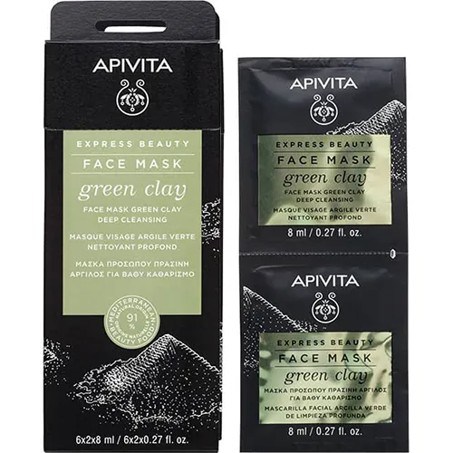 Маска для обличчя Apivita Express Beauty Глибоке очищення із зеленою глиною, 22 шт х 8 мл