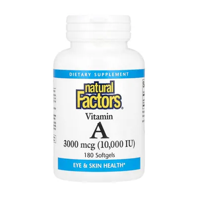 Вітамін А Natural Factors Vitamin A 3000 мкг 10000 МО, 180 гелевих капсул