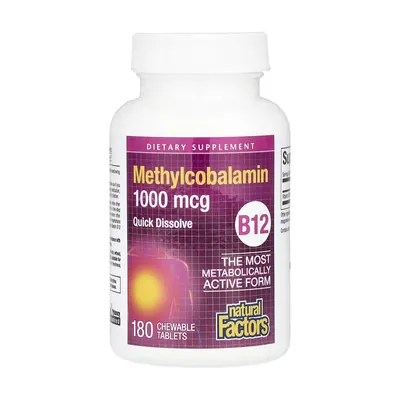 Вітамін В12 Natural Factors B12 Methylcobalamin 1000 мкг, 180 жувальних таблеток