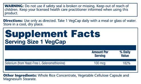 Селен Solaray Yeast-Free Selenium 100, 90 веганских капсул