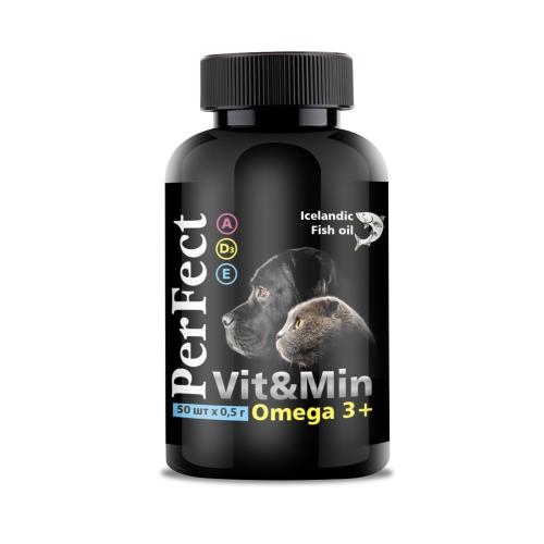 Добавка PerFect Vit&Min Omega 3+ для собак и котов, 50 капсул
