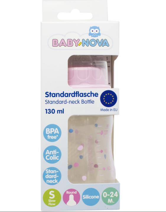 Бутылочка Baby-Nova 45010-1 полипропилен, розовая, 130 мл