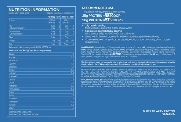 Протеїн сироватковий змішаний USN Blue Lab 100% Whey банан, 908 г