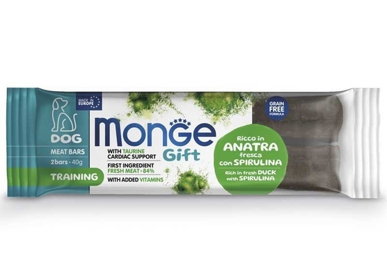 Лакомство для собак Monge Gift Dog Training Батончики с уткой и спирулиной, 2 штуки по 40 г