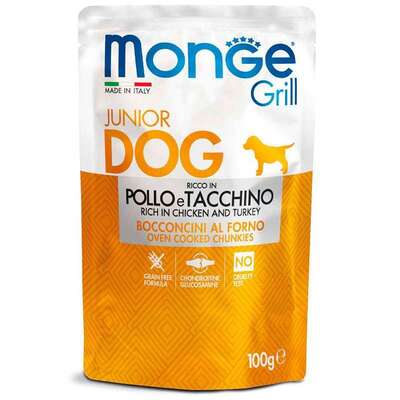 Корм влажный Monge Grill Junior Dog с курицей и индейкой для щенков, 100 г