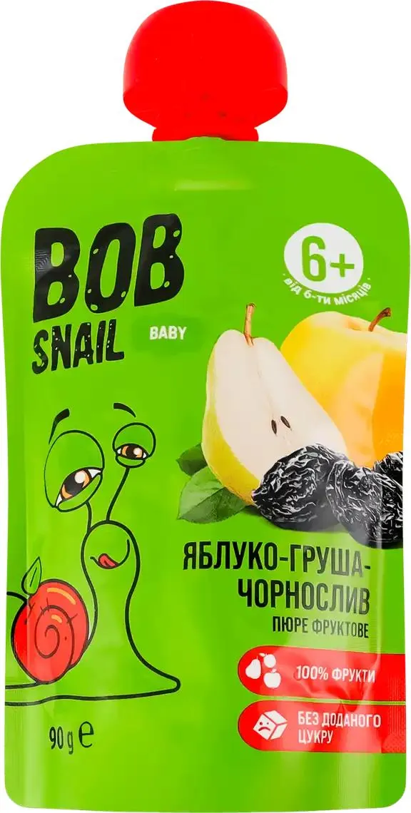 Пюре фруктове Bob Snail Baby для дітей з 6 місяців Яблуко-Груша-Чорнослив, 90 г