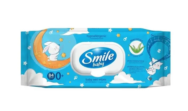 Серветки вологі Smile Baby 0+ дитячі з екстрактом алое, 84 шт