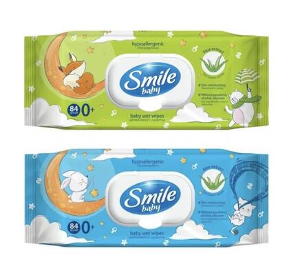 Салфетки влажные Smile Baby 0+ детские с экстрактом алоэ, 84 шт