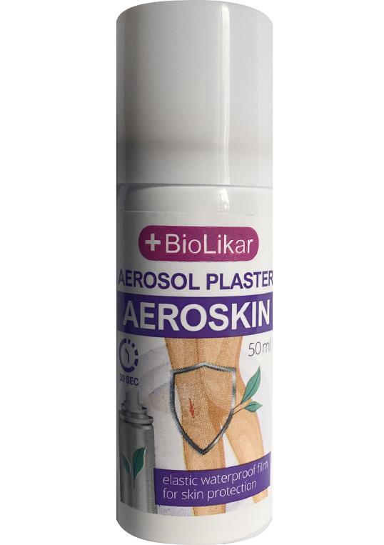 Жидкий пластырь Biolikar Aeroskin аэрозольный водостойкий спрей по 50 мл во флак.