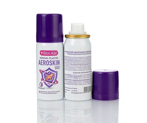 Жидкий пластырь Biolikar Aeroskin аэрозольный водостойкий спрей по 50 мл во флак.