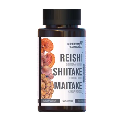 Комлекс грибів Рейші, Шиїтаке і Майтаке Mushroom Pharmacy Reishi Shiitake Maitake капсули №120