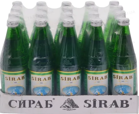 Вода мінеральна Sirab газована, лікувально-столова, скляна пляшка, 20*0,5 л