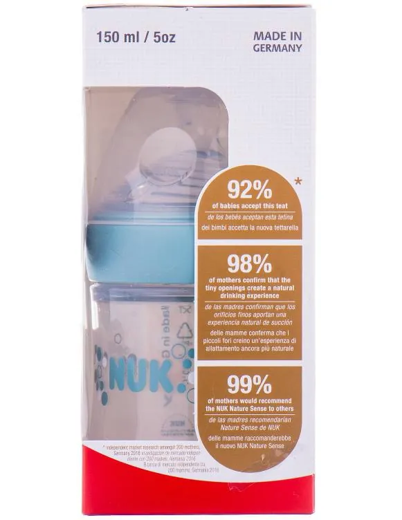 Пляшечка Nuk Nature Sense пластикова + соска силіконова розмір 1, 150 мл