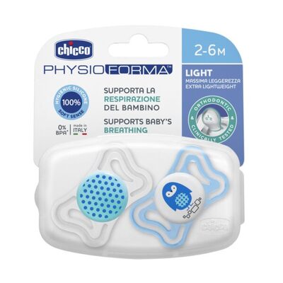 Пустышка силиконовая Chicco Physio Light (71031.21), от 2 до 6 месяцев, для мальчиков, 2 шт