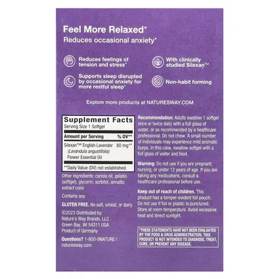 Заспокійливе з лавандою Nature's Way CalmAid Clinically Studied Lavender, 30 м'яких капсул