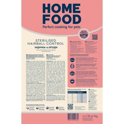 Корм сухий для котів Home Food Hairball Control виведення шерсті зі шлунку індичка та ягоди, 10 кг