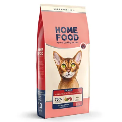 Корм сухий беззерновий гіпоалергенний Home Food для дорослих стерилізованих/кастрованих котів, з качкою та грушею, 10 кг