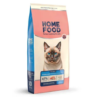 Корм сухий беззерновий гіпоалергенний Home Food для дорослих стерилізованих/кастрованих котів, морський коктейль, 10 кг