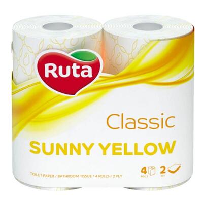 Туалетная бумага Ruta Classic 2 слоя желтая, 4 рулона