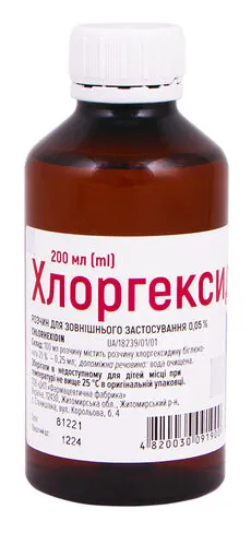 Хлоргексидин розчин д/зовн. заст. 0.05 % по 200 мл у флак. з криш.-кап.