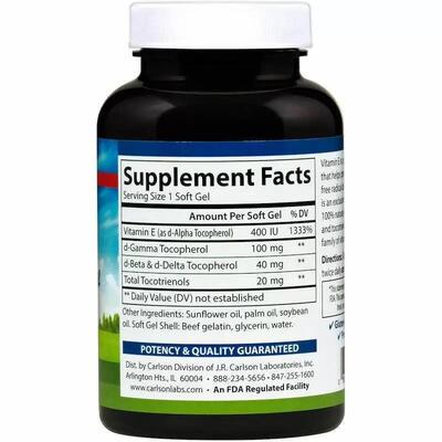 Витамин Е Carlson Labs Vitamin E 400 МЕ, 120 капсул