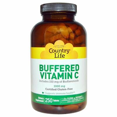 Витамин С буферизированный Country Life Buffered Vitamin C 1000 мг, 250 таблеток