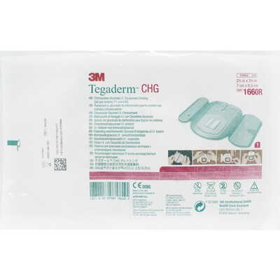 Пластир медичний Tegaderm CHG 1660R з хлоргексидином глюконатом для фіксації катетерів, 7 см х 8,5 см, 1 штука