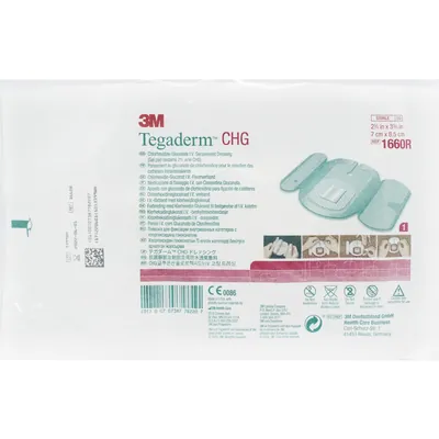 Пластир медичний Tegaderm CHG 1660R з хлоргексидином глюконатом для фіксації катетерів, 7 см х 8,5 см, 1 штука
