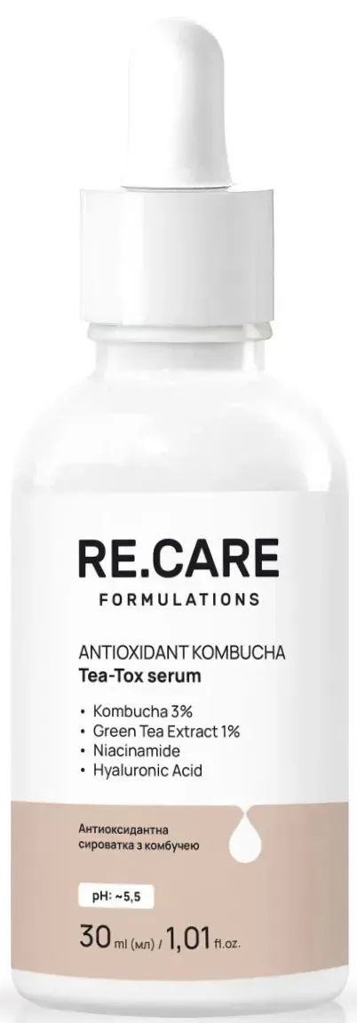 Сироватка для обличчя Re.Care Antioxidant Kombucha Tea-Tox Serum антиоксидантна з комбучею, 30 мл