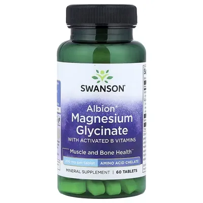 Магній гліцинат Swanson Albion Magnesium Glycinate with Activated B Vitamins таблетки по 200 мг №60
