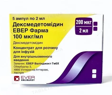 Дексмедетомідин Евер Фарма концентрат для р-ну д/інф. 100 мкг/мл по 2 мл №5 в амп.