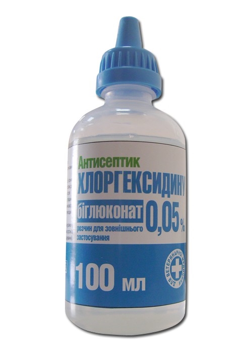 Хлоргексидина биглюконат (ДЛЯ ЖИВОТНЫХ) 0,05% раствор, 100 мл с капельницей