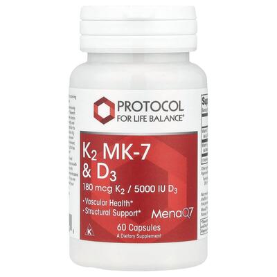 Витамины K2 (MK-7) и D3 Protocol for Life Balance K2 MK-7 & D3, 60 капсул