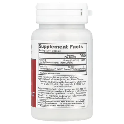 Вітаміни K2 (MK-7) та Д3 Protocol for Life Balance K2 MK-7 & D3, 60 капсул