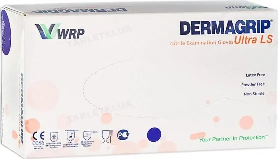 Рукавички оглядові Dermagrip Ultra LS нітрилові без пудри нестерильні, розмір M, пара