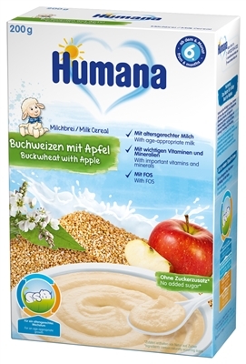 Каша молочная Humana гречневая с яблоком для детей с 6 месяцев, 200 г
