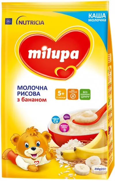 Каша молочна Milupa рисова з бананом для дітей з 5 місяців, 210 г