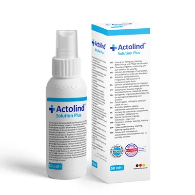 Раствор Actolind Solution Plus для очистки, орошения, увлажнения ран и ухода за ними, 50 мл